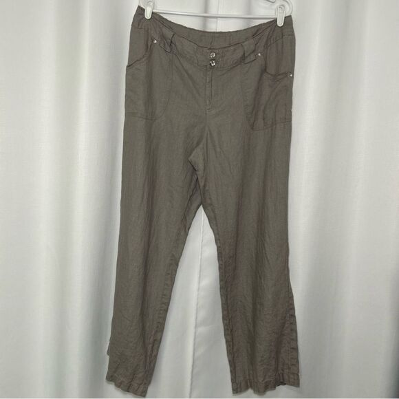 INC International Concepts 100% Linen Relaxed Fit Wide Leg Taupe Pants Womens 14 - Picture 1 of 12